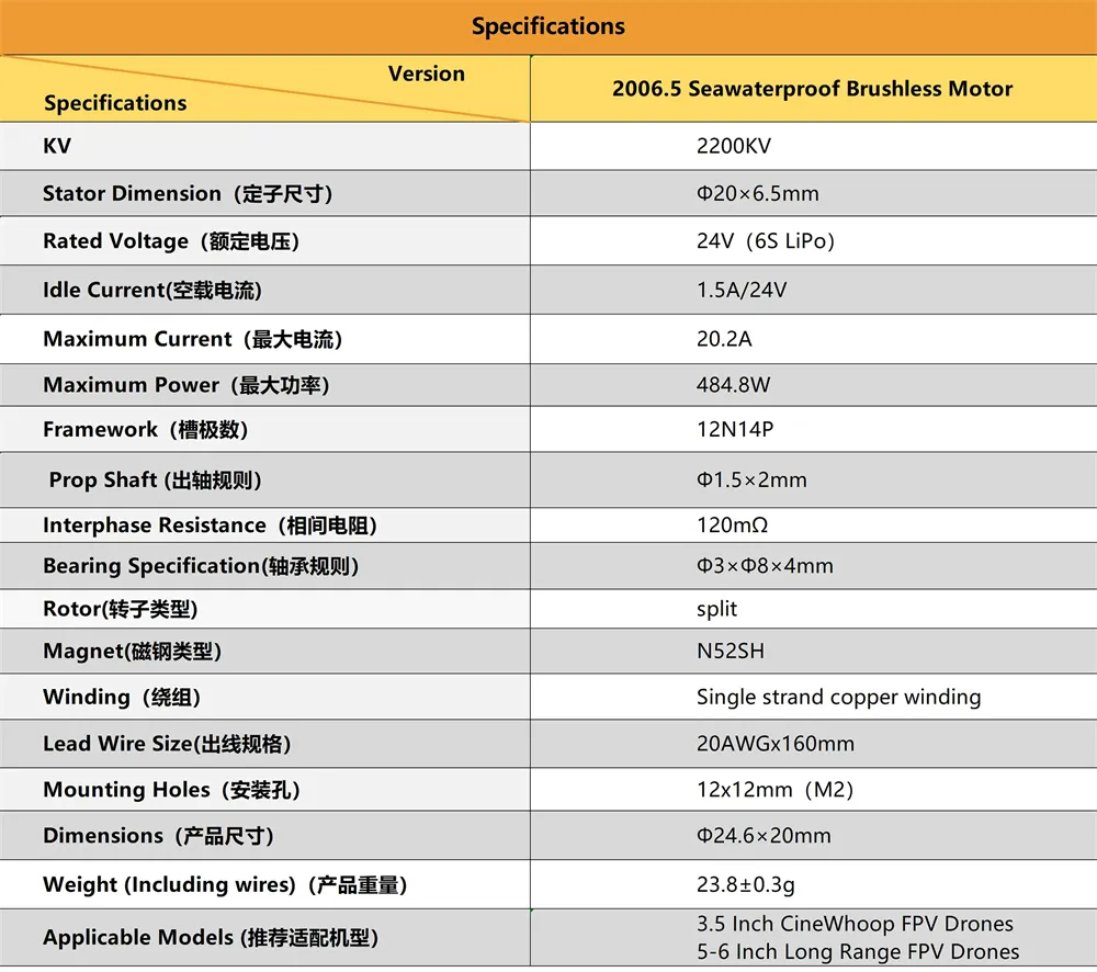 DarwinFPV 2006.5 2200KV Seawater-proof Brushless Motor for 3.5 Inch CineWhoop 5-6 Inch Long Range RC FPV Racing Drones