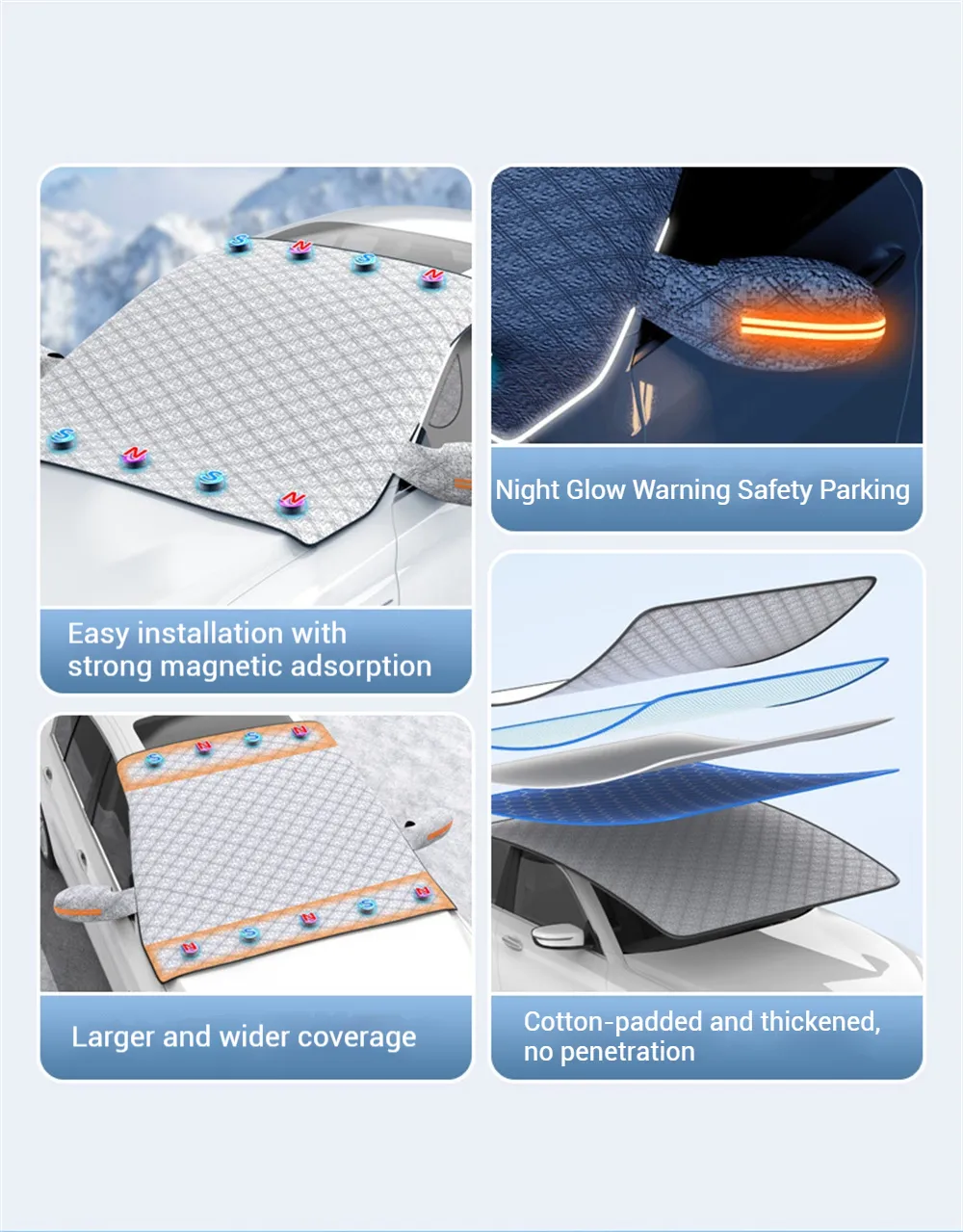 Car Windshield Snow Cover Automobile Anti Freeze Windshield Covers Magnetic Front Window Sun Shade Thickened Protector