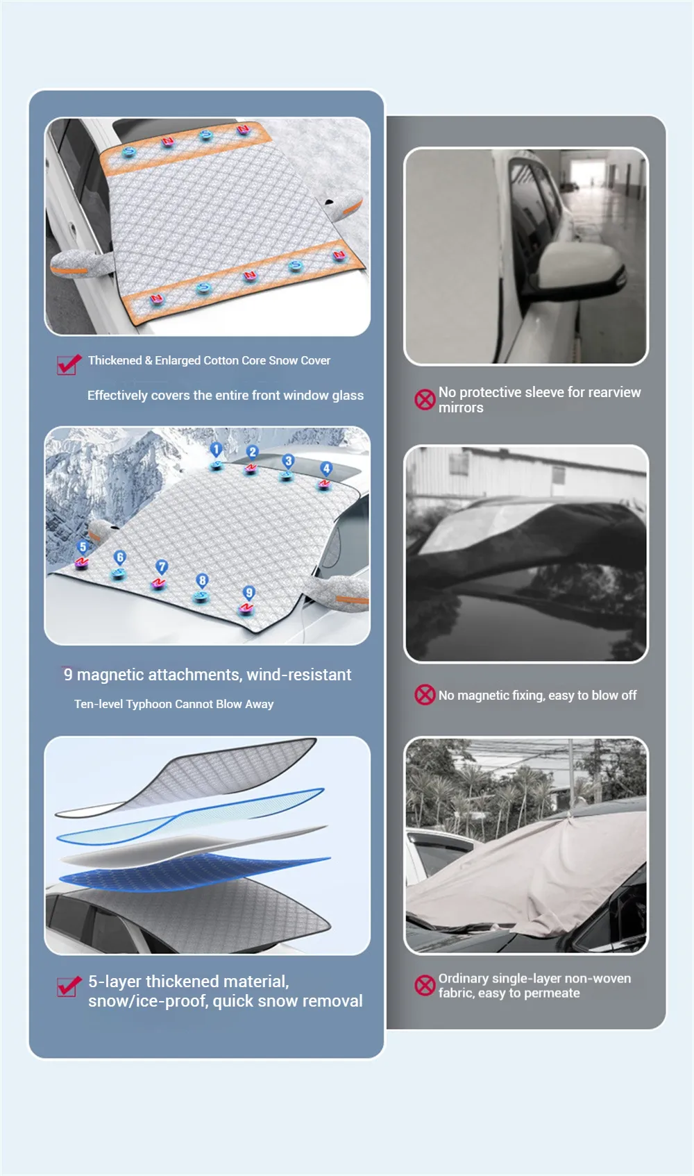 Car Windshield Snow Cover Automobile Anti Freeze Windshield Covers Magnetic Front Window Sun Shade Thickened Protector