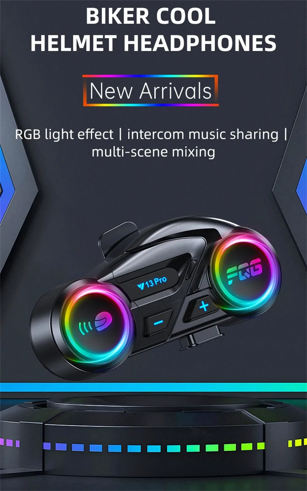 Y13Pro Motorcycle Helmet Bluetooth Headset Intercom Distance 500M Stereo Fm Radio Mixing Music Sharing