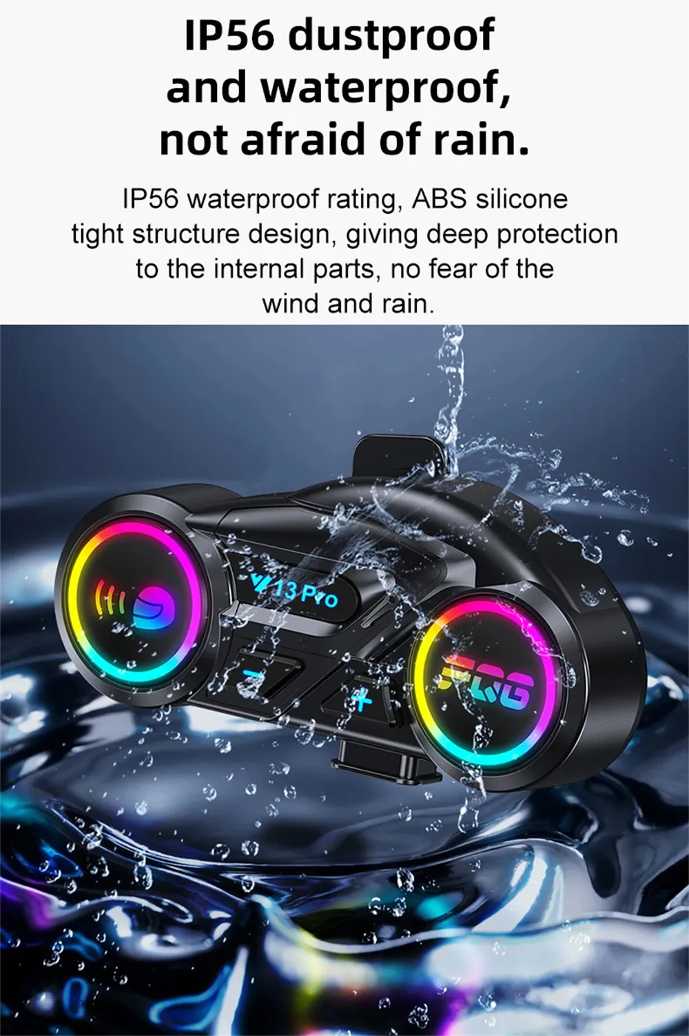 Y13Pro Motorcycle Helmet Bluetooth Headset Intercom Distance 500M Stereo Fm Radio Mixing Music Sharing