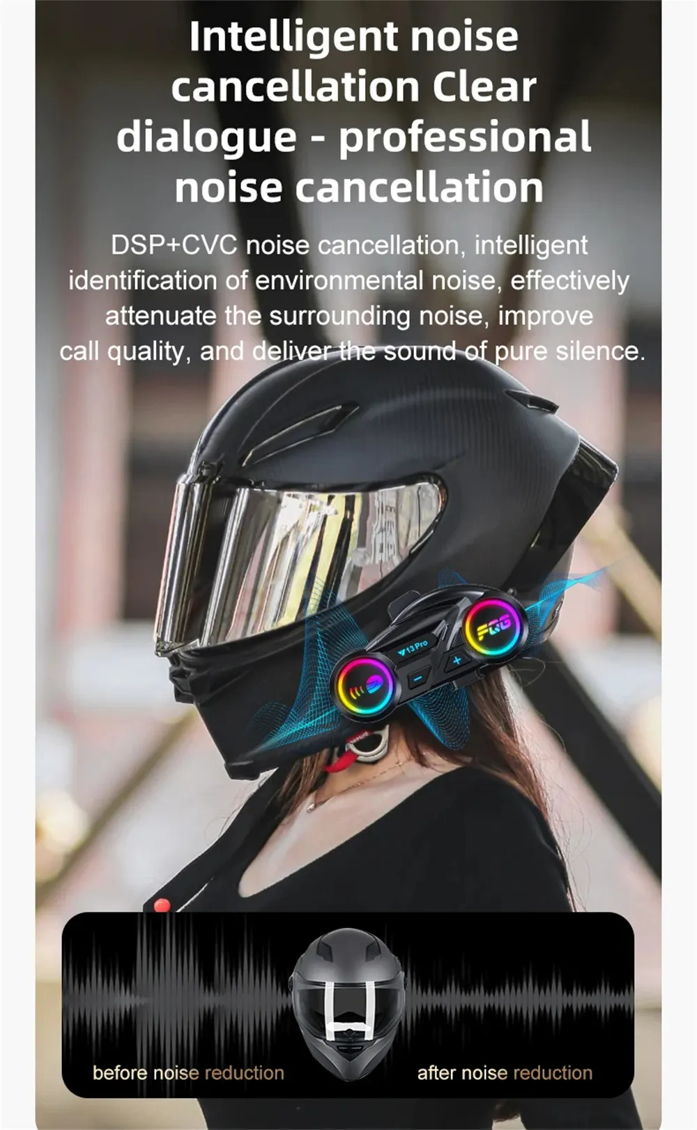 Y13Pro Motorcycle Helmet Bluetooth Headset Intercom Distance 500M Stereo Fm Radio Mixing Music Sharing