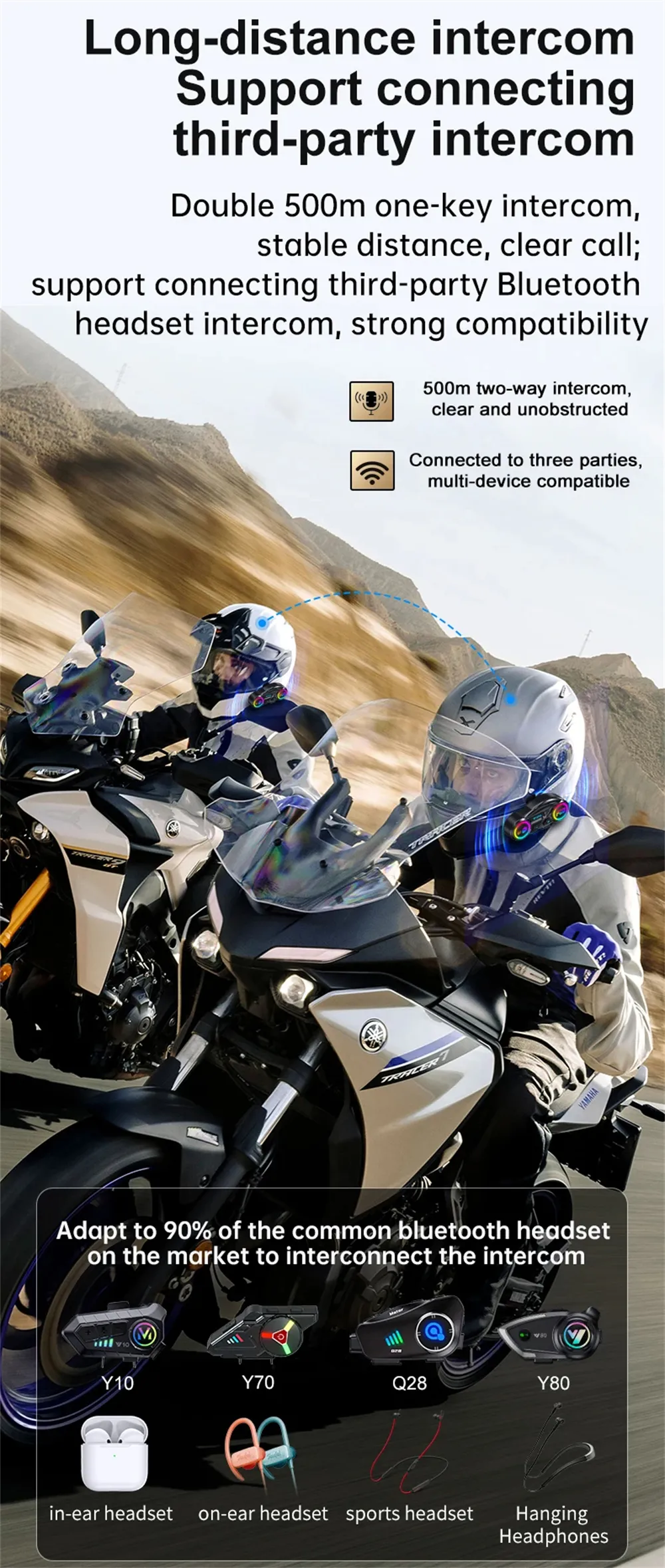 Y13Pro Motorcycle Helmet Bluetooth Headset Intercom Distance 500M Stereo Fm Radio Mixing Music Sharing