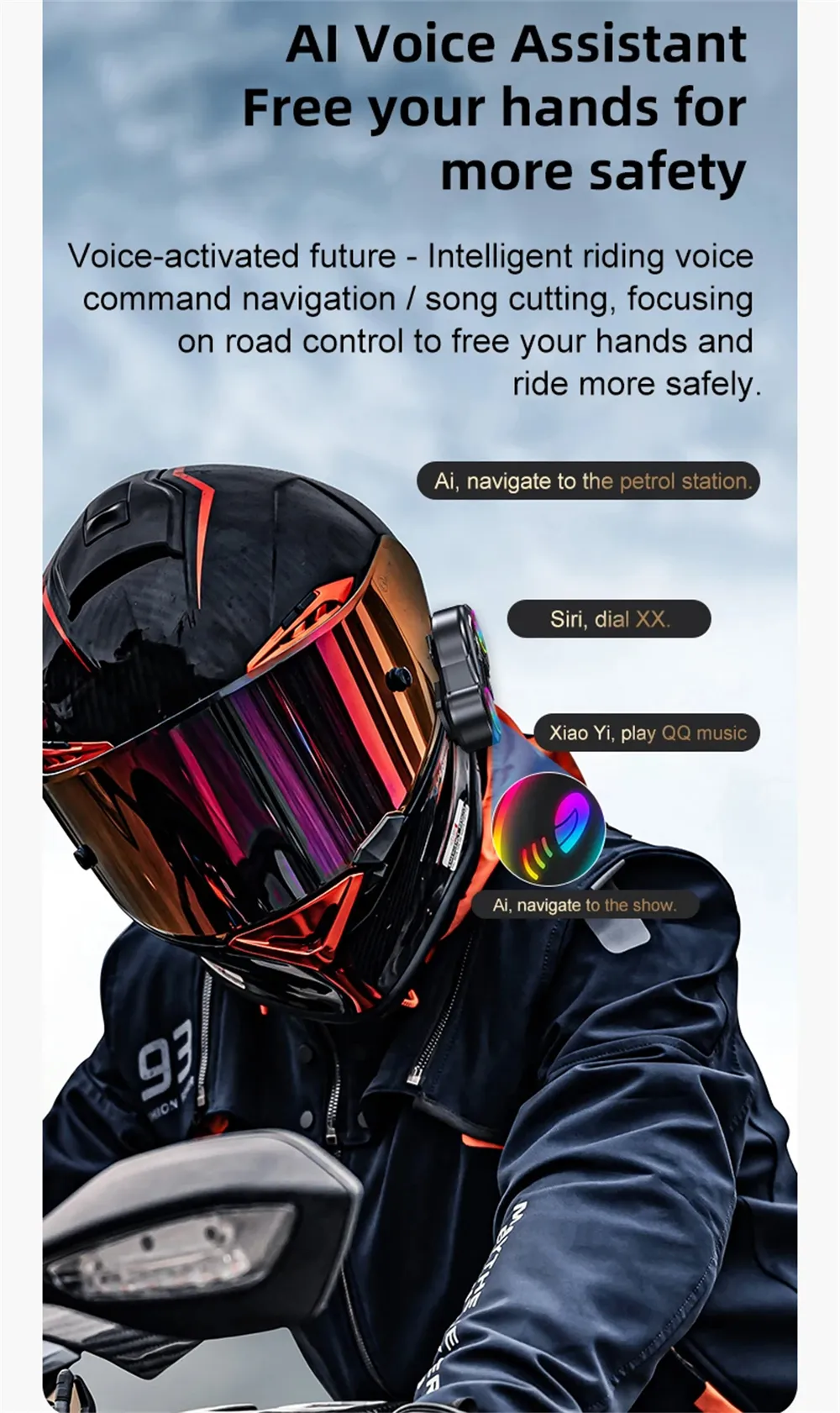 Y13Pro Motorcycle Helmet Bluetooth Headset Intercom Distance 500M Stereo Fm Radio Mixing Music Sharing