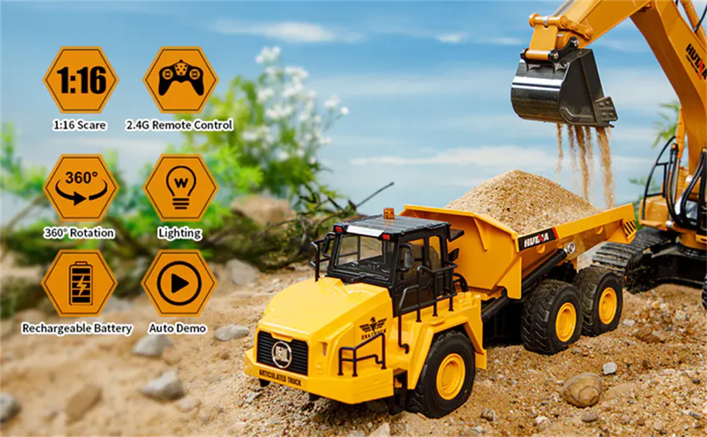 Huina Toys 1553 RTR 1/16 2.4G 11CH RC Car Dump Truck LED Light 360° Rotation Alloy Cab Engineering Remote Control Vehicles Desktop Model Collection Gift For Boys Huina Toys 1553 RTR 1/16 2.4G 11CH RC Car Dump Truck LED Light 360° Rotation Alloy Cab Engineering Remote Control Vehicles Desktop Model Collection Gift For Boys