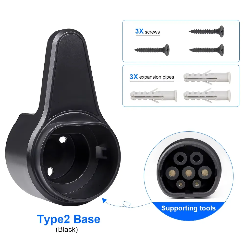 Electric Vehicle Charging Organizer Holder Wall Mount Compatible with Type 1 Type 2 GB/T Socket High Temperature Resistant Black PC Engineering Plastic Electric Vehicle Charging Organizer Holder Wall Mount Compatible with Type 1 Type 2 GB/T Socket High Temperature Resistant Black PC Engineering Plastic