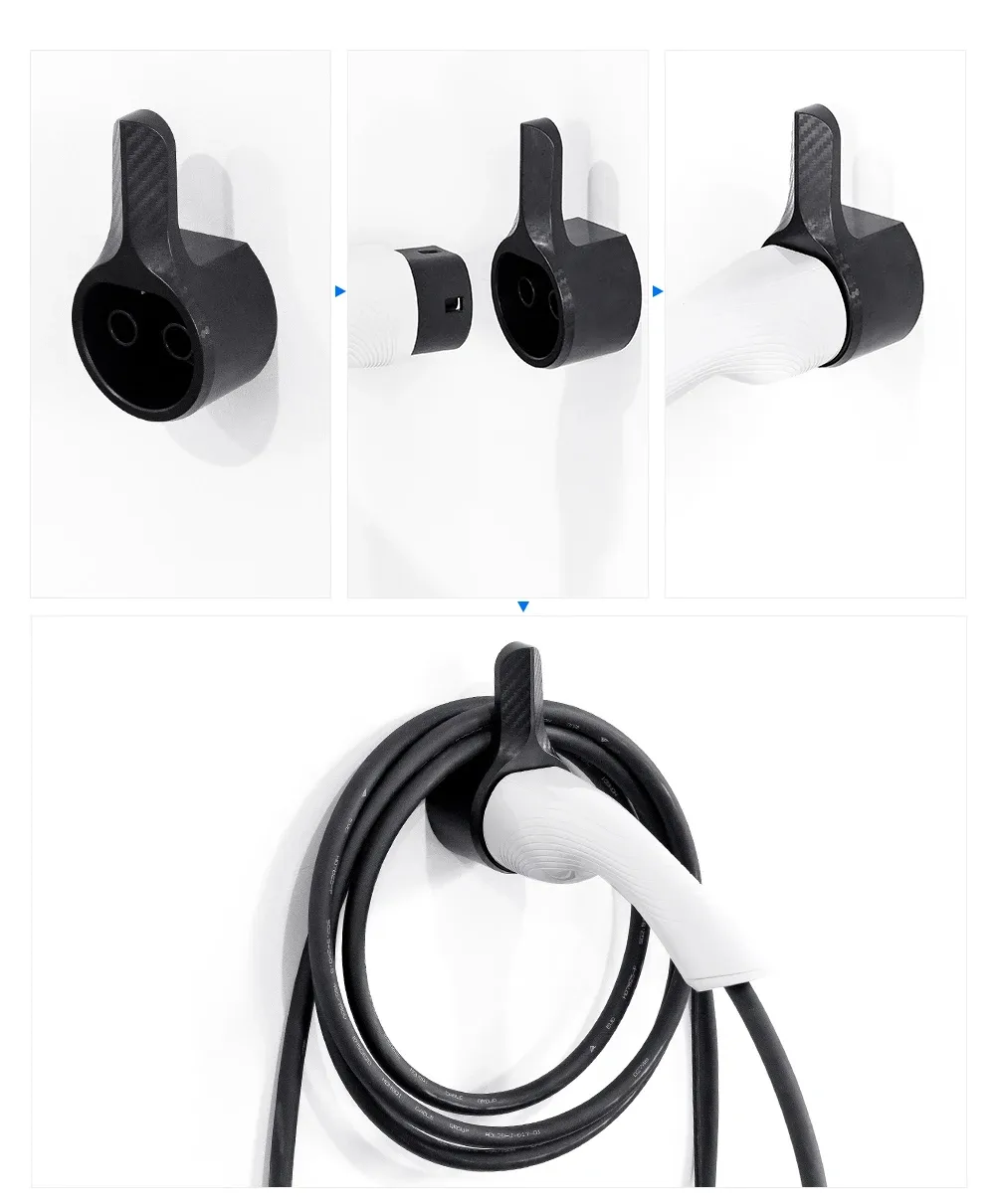 Electric Vehicle Charging Organizer Holder Wall Mount Compatible with Type 1 Type 2 GB/T Socket High Temperature Resistant Black PC Engineering Plastic Electric Vehicle Charging Organizer Holder Wall Mount Compatible with Type 1 Type 2 GB/T Socket High Temperature Resistant Black PC Engineering Plastic