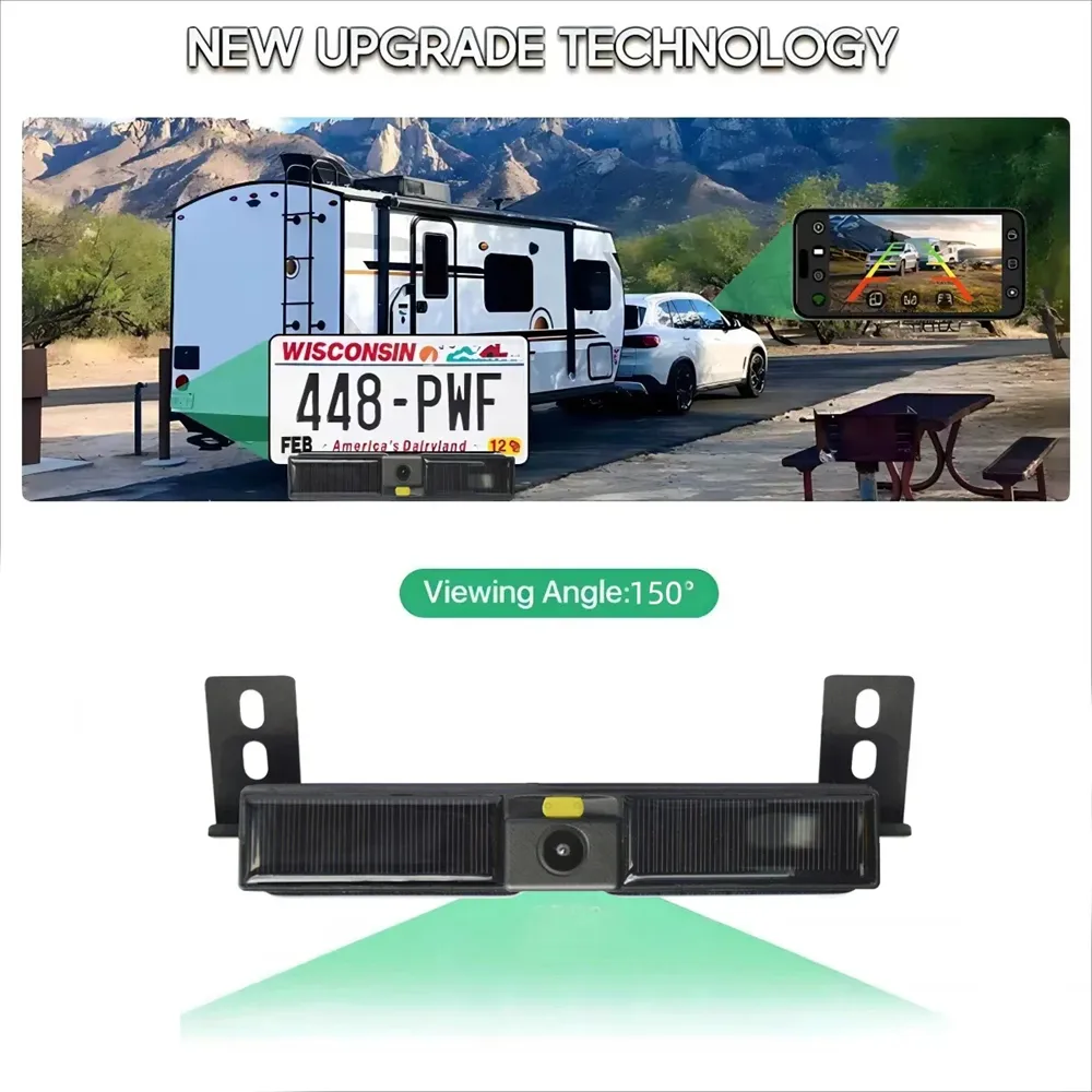 Wireless Solar Energy 720P Rear Front License Wifi Camera Built-in Battery for IPhone Android Phone Truck Car Van RV