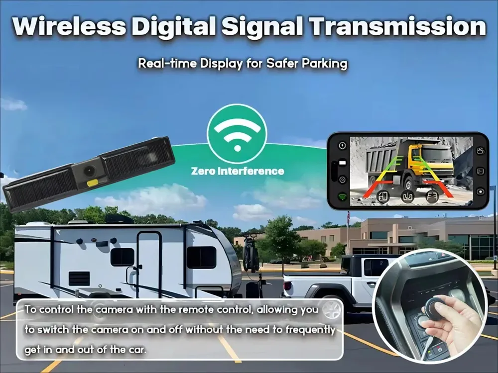 Wireless Solar Energy 720P Rear Front License Wifi Camera Built-in Battery for IPhone Android Phone Truck Car Van RV