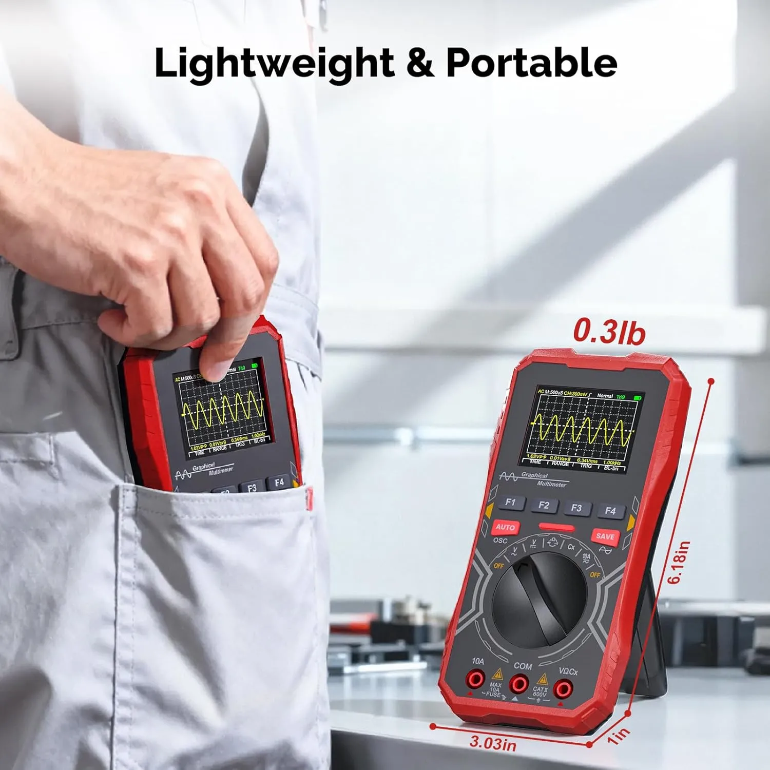 17 inch Screen Digital Oscilloscope Multimeter 2 in 1 Handheld Car Maintenance Diagnostic Tool 1MHz 2.5MSps Laboratory Oscilloscope Electrical Repair Oscilloscope