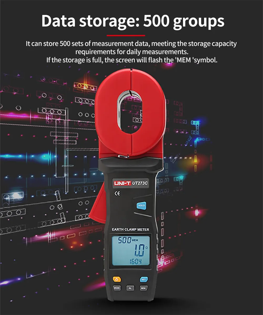 UNI-T UT273A UT273B UT273C Clamp Earth Resistance Tester High Accuracy Resistance Measurement 0.010-1200Ω AC Current 20.0A USB Bluetooth Data Storage 500 Sets Professional Clamp Meter