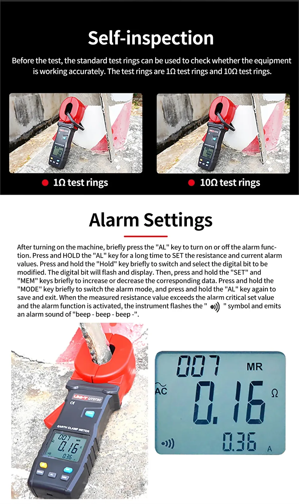 UNI-T UT273A UT273B UT273C Clamp Earth Resistance Tester High Accuracy Resistance Measurement 0.010-1200Ω AC Current 20.0A USB Bluetooth Data Storage 500 Sets Professional Clamp Meter