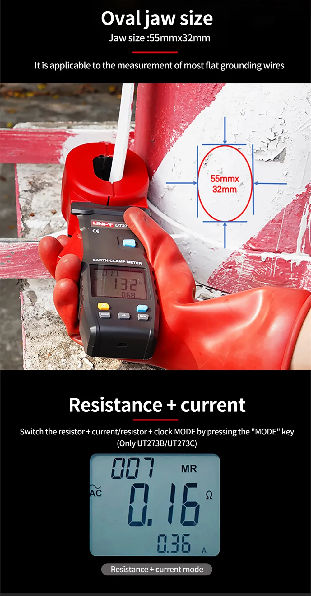 UNI-T UT273A UT273B UT273C Clamp Earth Resistance Tester High Accuracy Resistance Measurement 0.010-1200Ω AC Current 20.0A USB Bluetooth Data Storage 500 Sets Professional Clamp Meter