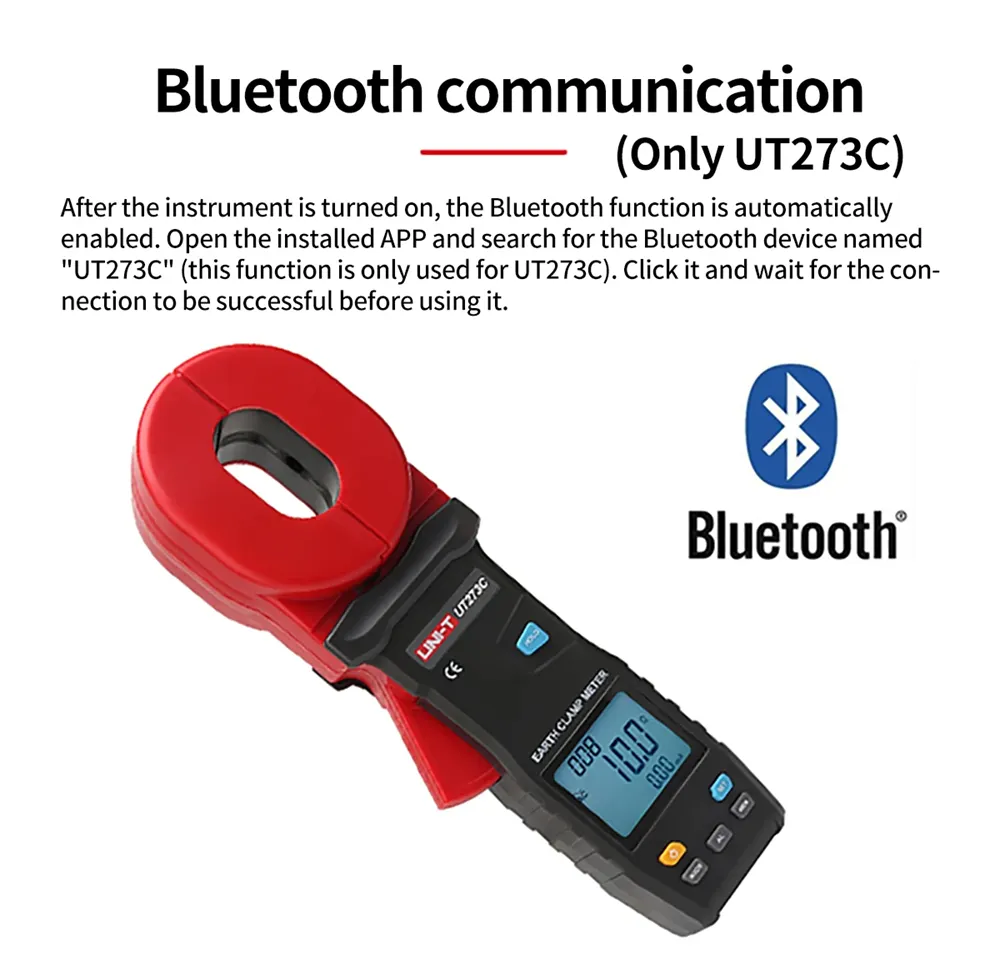 UNI-T UT273A UT273B UT273C Clamp Earth Resistance Tester High Accuracy Resistance Measurement 0.010-1200Ω AC Current 20.0A USB Bluetooth Data Storage 500 Sets Professional Clamp Meter