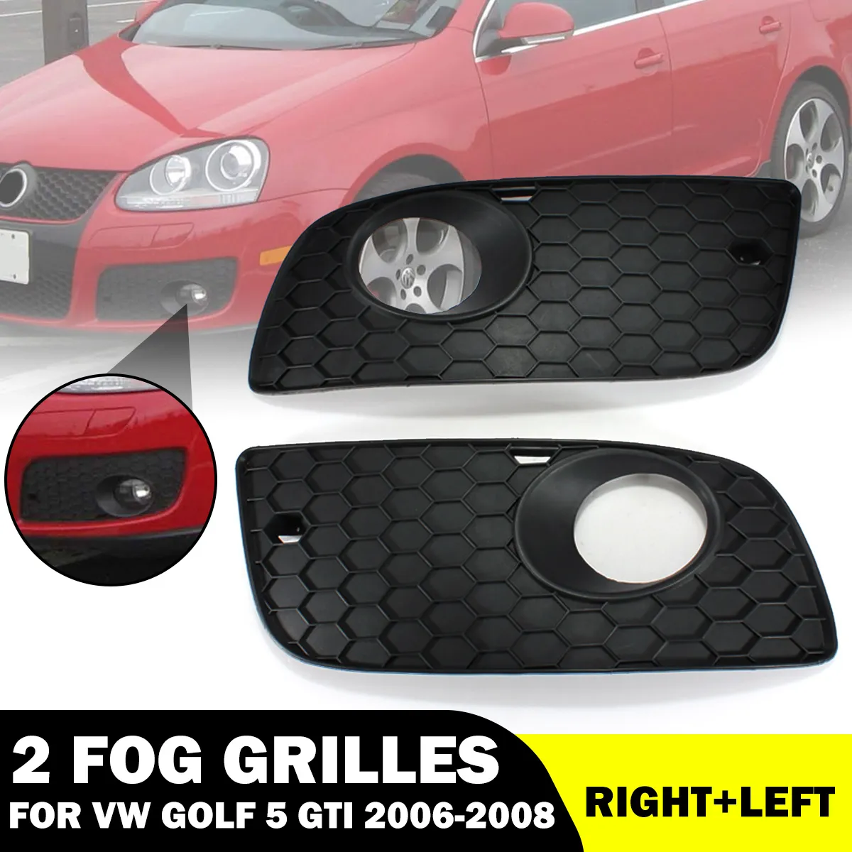 Left/Right Front Lower Bumper Grille Fog Light Cover For VW Golf MK5 GTI 2004-2009 Left/Right Front Lower Bumper Grille Fog Light Cover For VW Golf MK5 GTI 2004-2009