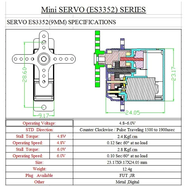 EMAX ES3352 12.4g Mini Metal Gear Digital Servo for RC Airplane EMAX ES3352 12.4g Mini Metal Gear Digital Servo for RC Airplane