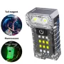 ไฟฉาย LED ขนาดเล็กแบบหมุนได้ 90 องศาพร้อมไฟ UV COB ด้านข้างแบบแม่เหล็กเรืองแสง ไฟฉายพกพาแบบชาร์จไฟได้ผ่าน USB ไฟหนีบหมวก จอแสดงพลังงาน ไฟทำงานแบบพกพาสำหรับการตั้งแคมป์ ตกปลา เดินเล่น