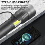 Krachtige XHP70 oplaadbare LED-zaklamp met zijlicht, COB rood en wit licht, waterdichte zaklamp, telescopische zoom, USB-handlantaarn voor noodgevallen op de camping of in de buitenlucht