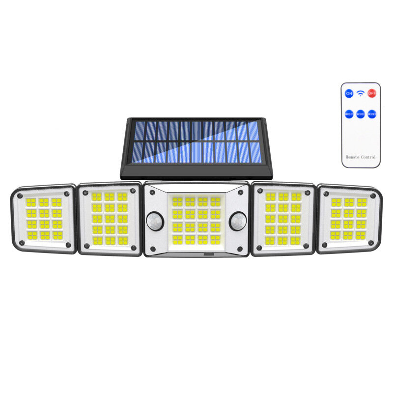 Solar Outdoor Lights Motion Sensor LED Flood Light 280LED 3500 Lumen 3 Modes Waterproof Solar Security Lights With Remote Control Exterior 5 Heads Wall Light