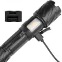 Bikight Powerful Zoomable Flashlight with COB Sidelight with 18650 Battery Magnet Tail, High Power Tactical Torch USB Rechargeable LED Lantern