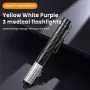 Multifunctional Portable LED Flashlight - White Light, Yellow Light, UV Light Penlight with Type-C Charging and Pen Clip Light