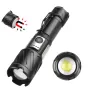 Bikight Powerful Zoomable Flashlight with COB Sidelight with 18650 Battery Magnet Tail, High Power Tactical Torch USB Rechargeable LED Lantern