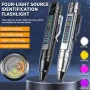 Bikight 4 LED-lichtbronnen, penvormige zaklamp, 365 nm + 395 nm + geel + wit, USB oplaadbaar, geld, huisdierurine, erts, kat, fluorescerende marker, controle, UV-licht, kampeerlamp, inspectielamp