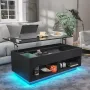 HOMMPA Lift Top Coffee Table with Hidden Storage LED Coffee Table Morden High Gloss White Living Room 3 Tiers Modern Tea Table with Storage Center Tables Hidden Compartment & 2 Open Shelves