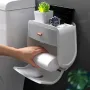 Bathroom Organizer Shelf Wall Mount Toilet Paper Holder Large Capacity Wall-mounted Double-layer Toilet Paper Holder No Drilling Installation Waterproof Paper Towel Storage Box Suitable for Bathroom Organization