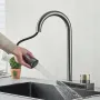 AGSIVO Waterfall Kitchen Sink Faucet with 3 Modes Pull Down Sprayer 360 Degree Rotation Single Hole Single Handle 304 Stainless Steel