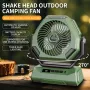 Ventilador de acampamento recarregável de 6000 mAh com luz LED Ventilador oscilante de teto portátil para áreas externas Carregamento tipo C Ângulos ajustáveis Controle de brilho Material resistente Ventilador de resfriamento de ar