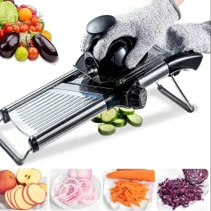 Multifunctional Vegetable Cutter Grater Food Slicer Adjustable Thickness for Cheese Fruits Vegetables Stainless Steel Food Cutter Slicer Dicer with Extra Brush for Kitchen
