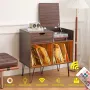 HOMMPA Record Player Stand with LED Light Large Record Player Table with Vinyl Record Storage Holder 31.8\ Tall Mid Century Turntable Stand for Living Room Table with Drawer Flap Open Storage