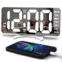 Smart LED Mirror Digital Clock Alarm Clock LED Digital Clock Auto Dimming Mirror Rechargeable Digital Clock for Bedrooms 4 Level Brightness&2 Level Volume