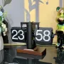 Retro Mechanical Flip Clock Square Wooden Base 24-Hour Retro Style Flip Down Clock Desk Decoration Multifunctional Flip Desk Clock Walnut Wood Construction for Home/Office Decor