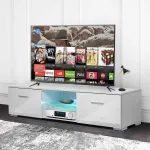 Woodyhome High Gloss TV Stand with LED Lights 2 Drawers Cabinet Unit Storage Entertainment for TVs up to 59 Inches