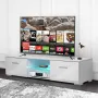 Woodyhome High Gloss TV Stand with LED Lights 2 Drawers Cabinet Unit Storage Entertainment for TVs up to 59 Inches
