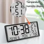 Large LCD Digital Wall Clock Temperature Humidity Display Alarm Clock Hanging/Desktop Digital Clock Plugged in Electronic Desktop Clock for Home and Offices