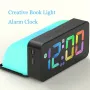 Mlti-function Creative Book Ambient Light RGB Digital Alarm Clock Voice Control Senor Snooze Function Temperature Date 12/24H Electronic LED Clocks