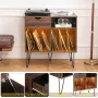 HOMMPA Record Player Stand with LED Light Large Record Player Table with Vinyl Record Storage Holder 31.8\ Tall Mid Century Turntable Stand for Living Room Table with Drawer Flap Open Storage