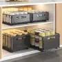 2PCS Kitchen Sink Rack Retractable Metal Basket Double Layer Seasoning Snack Bottle Pull Out Storage Rack Cabinet Layered Rack