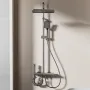 Space Aluminum Digital Display Square Shower Set Piano Button Bathroom Booster Shower Head System With Ambient Light Wall Mount Bracket Bathroom Faucets