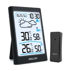 BALDR LCD dijital entelijan Estasyon Metewolojik Nan / Deyò Tèmomèt Igrometer Aleka Sensor Alarm Tan Revèy Tan Revèy pwevwa