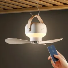 Portable Ceiling Fan 7200mAh Cooling Fan Outdoor Camping Fan Tent Ventilator Cooler Rechargeable Electric Fan Night Light with Remote Control