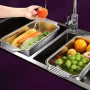 Kitchen Sink Drain Basket Retractable 304 Stainless Steel Drain Rack Vegetable Fruit Basin Bowl Chopsticks Dish Storage Rack