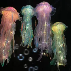 Colorful Jellyfish Lamp Vibrant and Unique Glow Bedroom Decoration - Handmade Lace Lampshade Perfect Gift for Friends and Family
