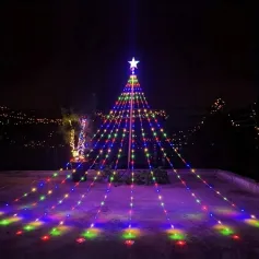 198 LED Five-Pointed Star Light Waterfall Light Water Trailing Light Christmas Holiday Decoration Light Garden Star Light String 8 Mode Function