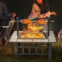 SINGLYFIRE 37 Inch Fire Pit Table with Grill for Outside Large Square Wood Burning firepit Heavy Duty Steel Pit Cooking with Spark Screen Log Grate Poker for Backyard Garden Camping