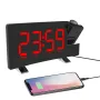 AGSIVO 8 Inch Projection Alarm Clock with 180° Rotatable Projector / FM Radio / Snooze / 3-Level Brightness Dimmer / Curved Clear LED Display / USB Charger For Bedroom Living Room