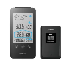BALDR Touch Key Wireless Weather Station Alarm Clock Calendar Moon Phase Wireless Indoor and Outdoor Temperature and Humidity Count Display Weather Station Weather Forecast